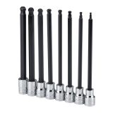 3/8 in. Drive Metric Professional Long Ball Hex Bit Socket Set, 8 Piece